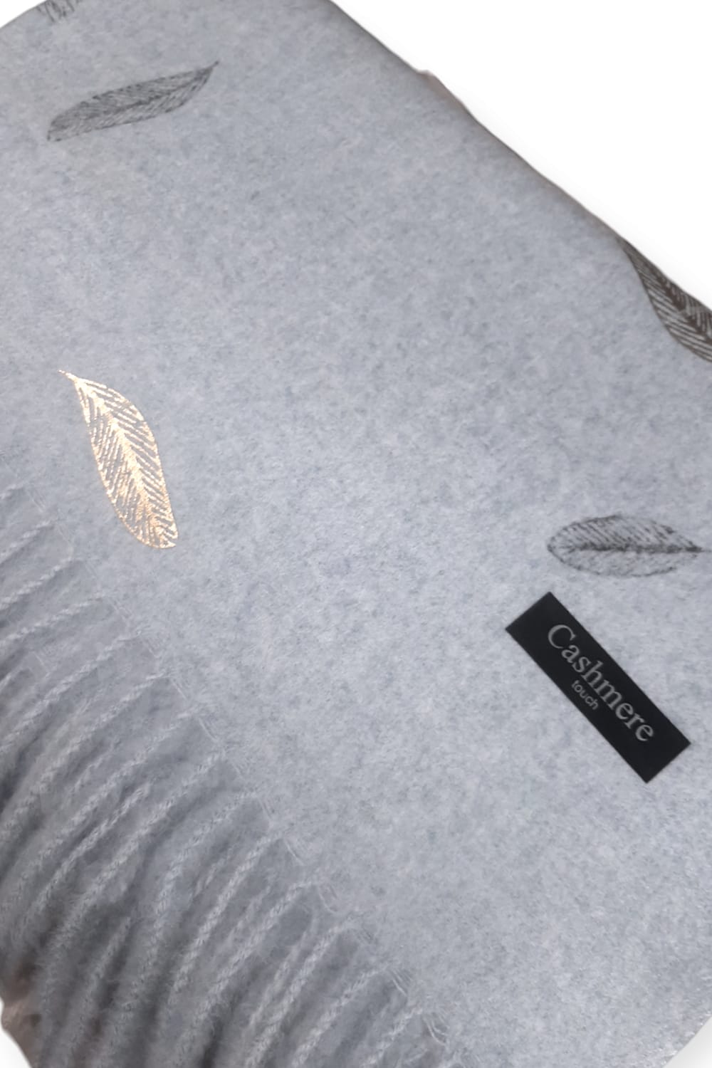 Sinimeleerattu cashmere -huivi sulkakuviolla