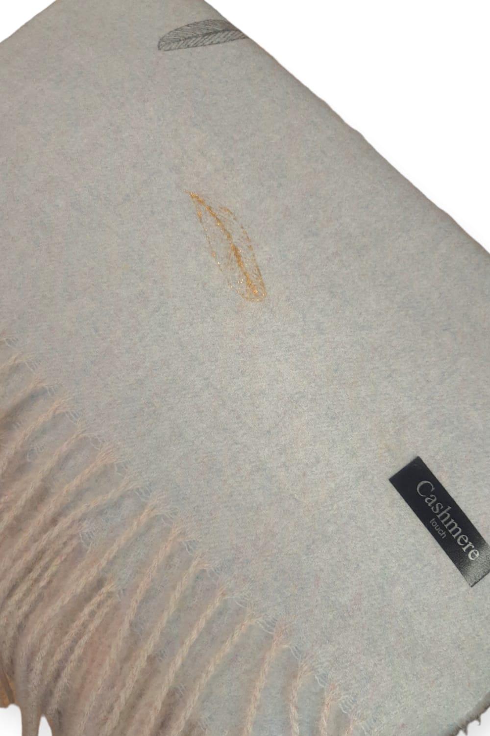 Vaaleansinimeleerattu cashmere -huivi sulkakuviolla
