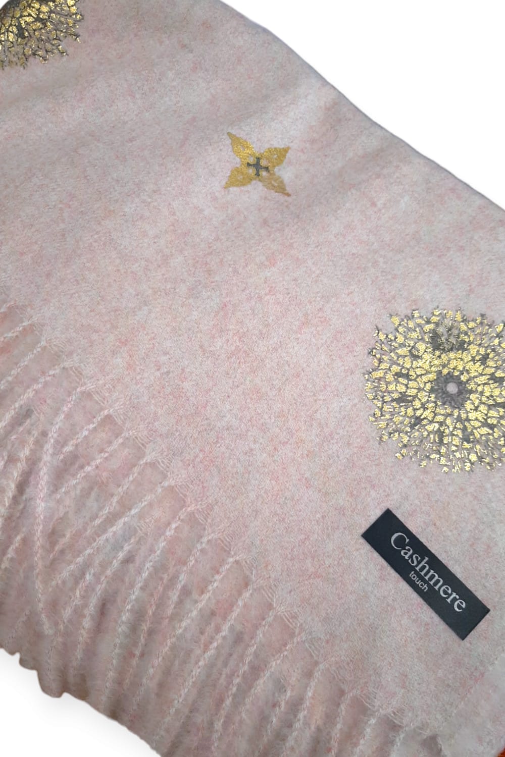 Pinkkimeleerattu cashmere -huivi hiutaleilla