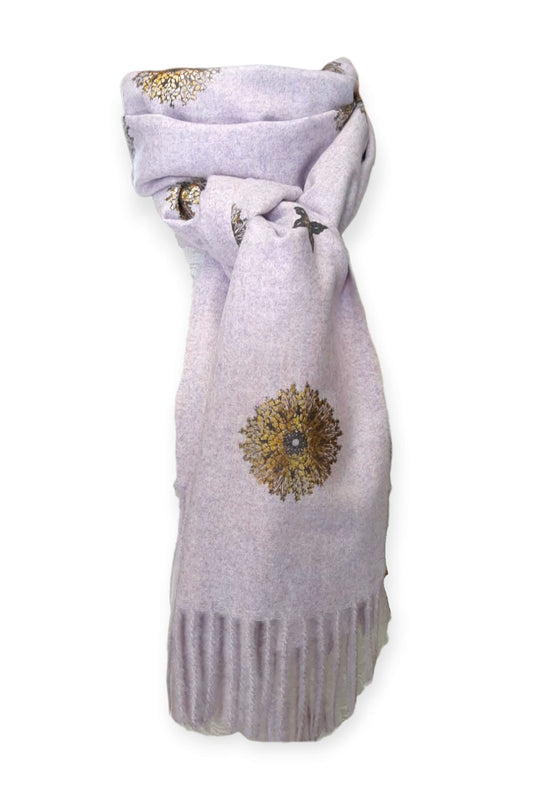 Violettimeleerattu cashmere -huivi hiutaleilla