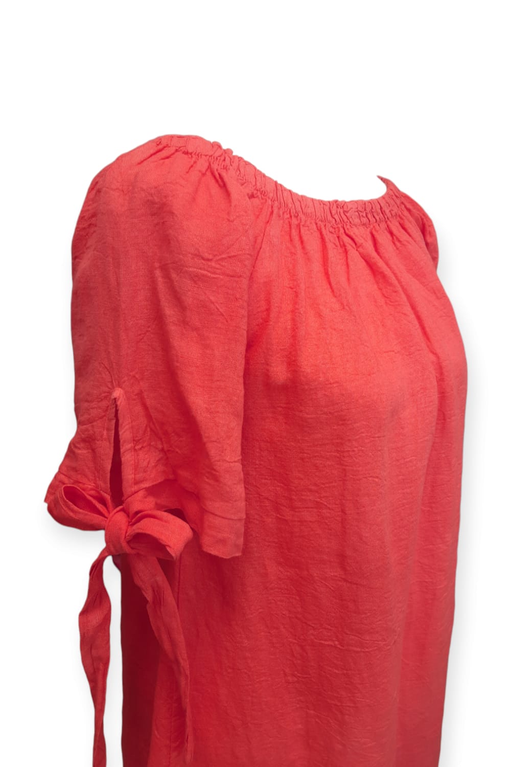Pellavatunika ruseteilla, korallin punainen