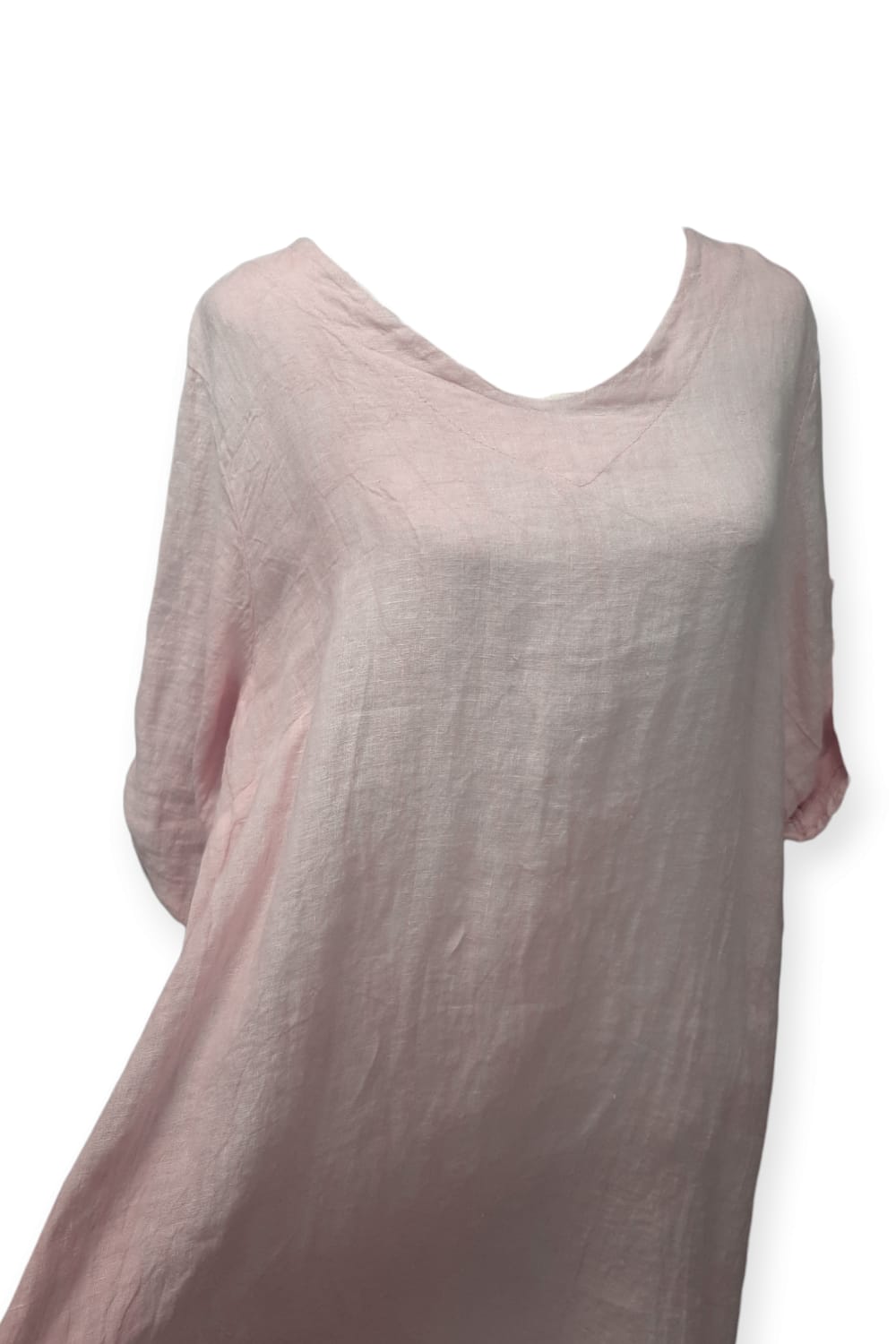 Vaaleanpunainen pellavatunika taskuilla