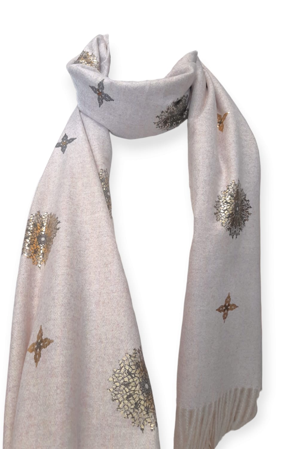 Vaaleanlilameleerattu cashmere -huivi hiutaleilla
