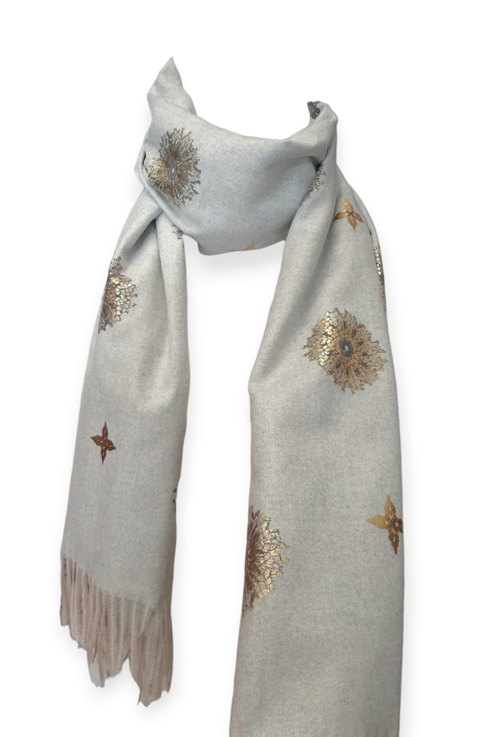 Vaaleansinimeleerattu cashmere -huivi hiutaleilla