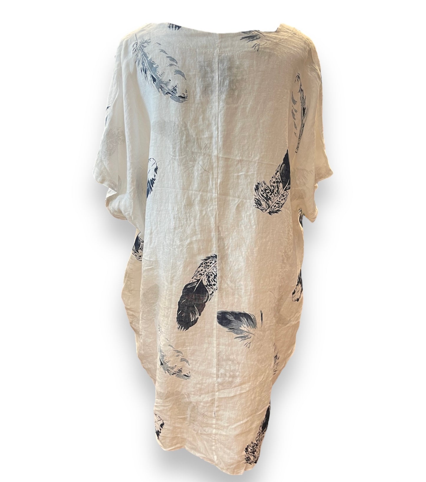 Pellavatunika sulkakuvioilla