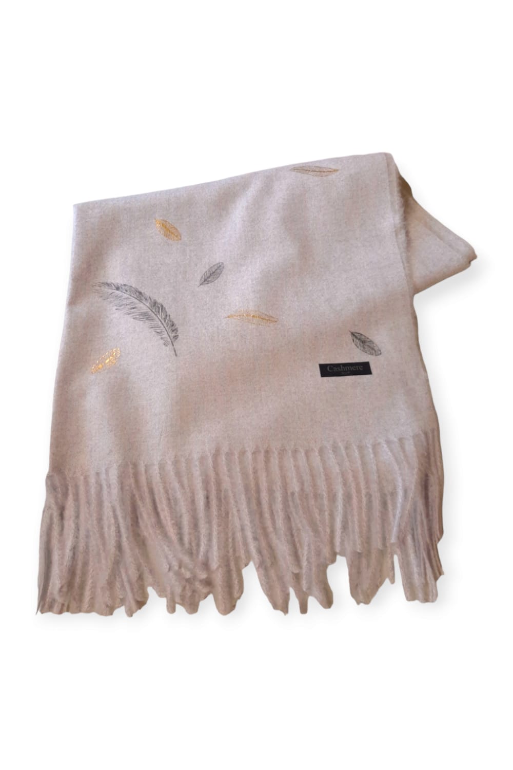 Vaaleanlila meleerattu cashmere -huivi sulkakuviolla