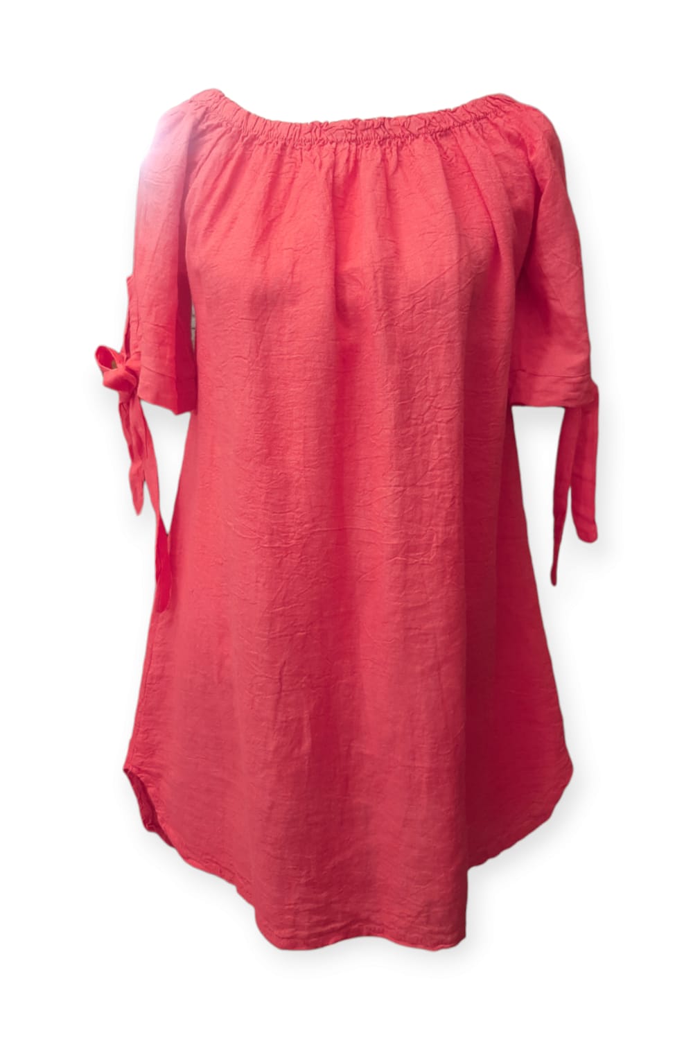 Pellavatunika ruseteilla, korallin punainen