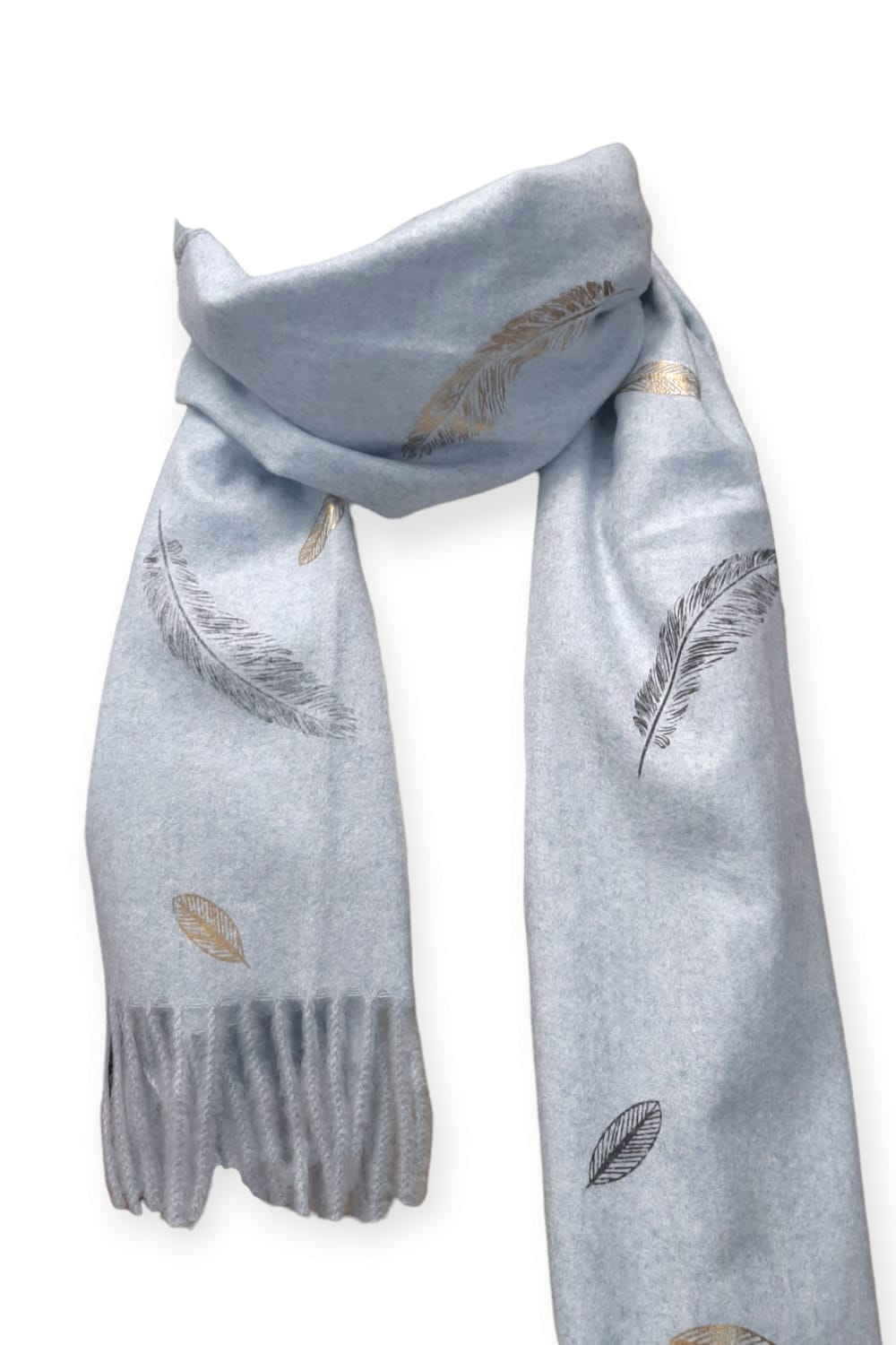 Sinimeleerattu cashmere -huivi sulkakuviolla