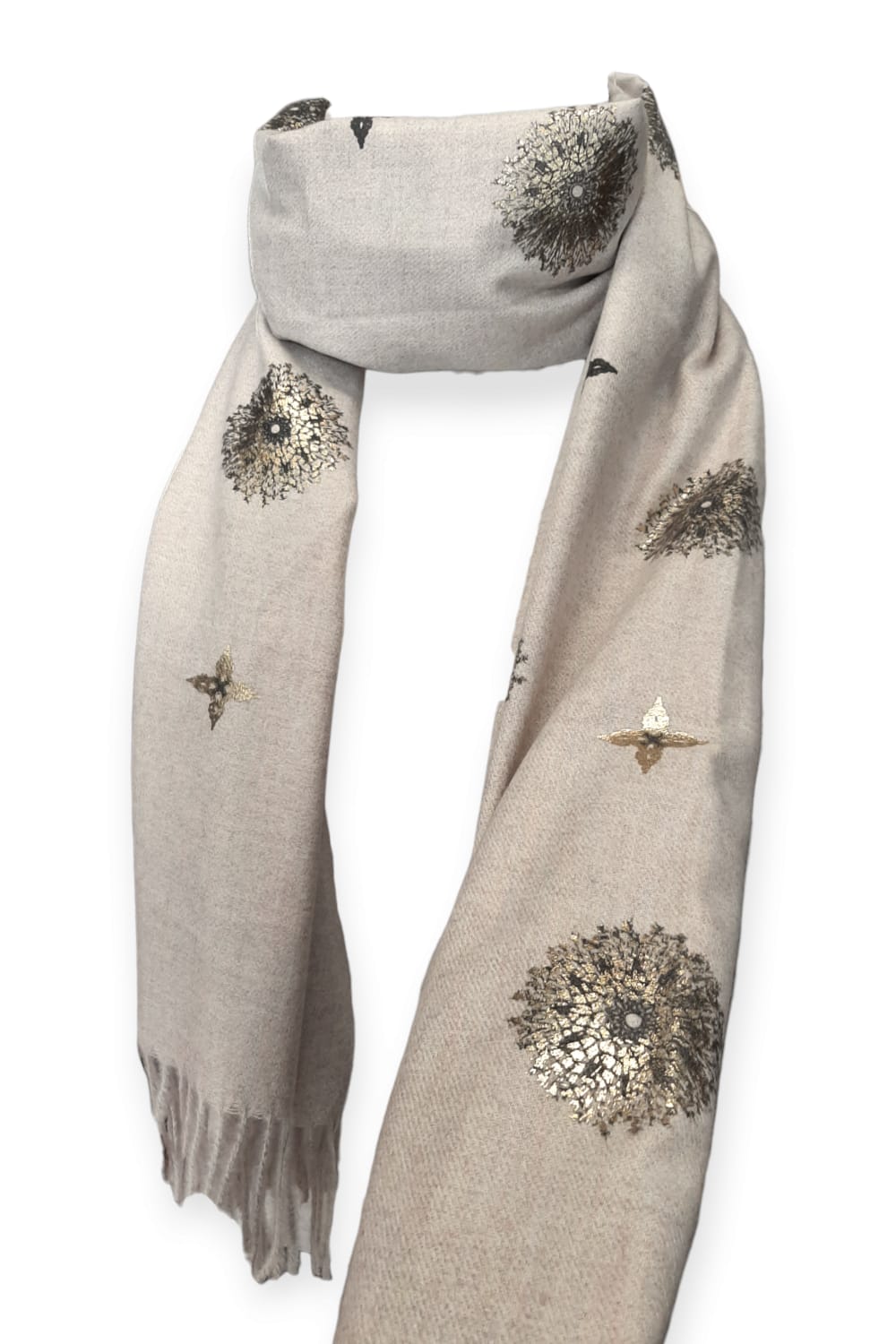 Vaaleameleerattu cashmere -huivi hiutaleilla