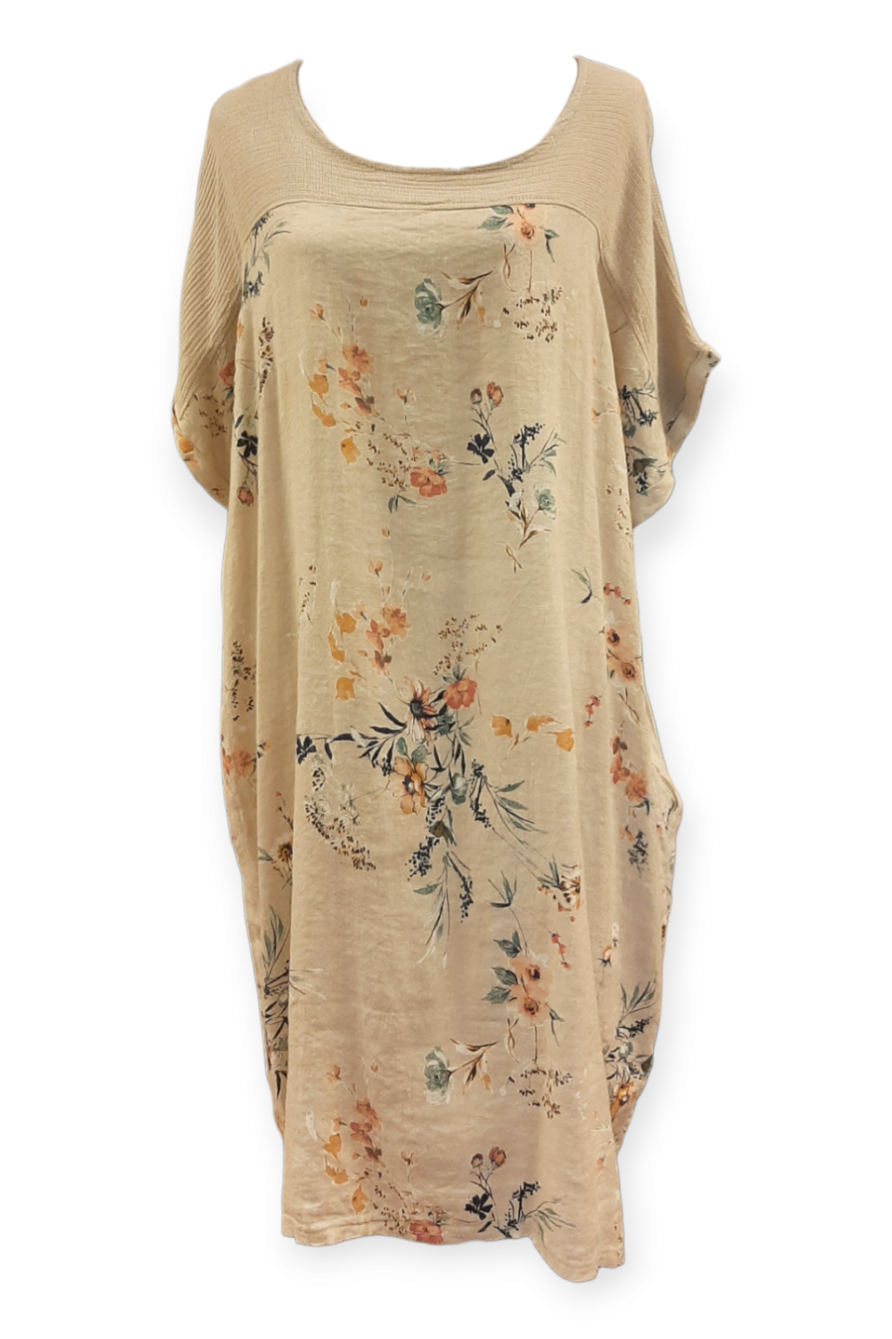 Beige kukallinen pellavamekko