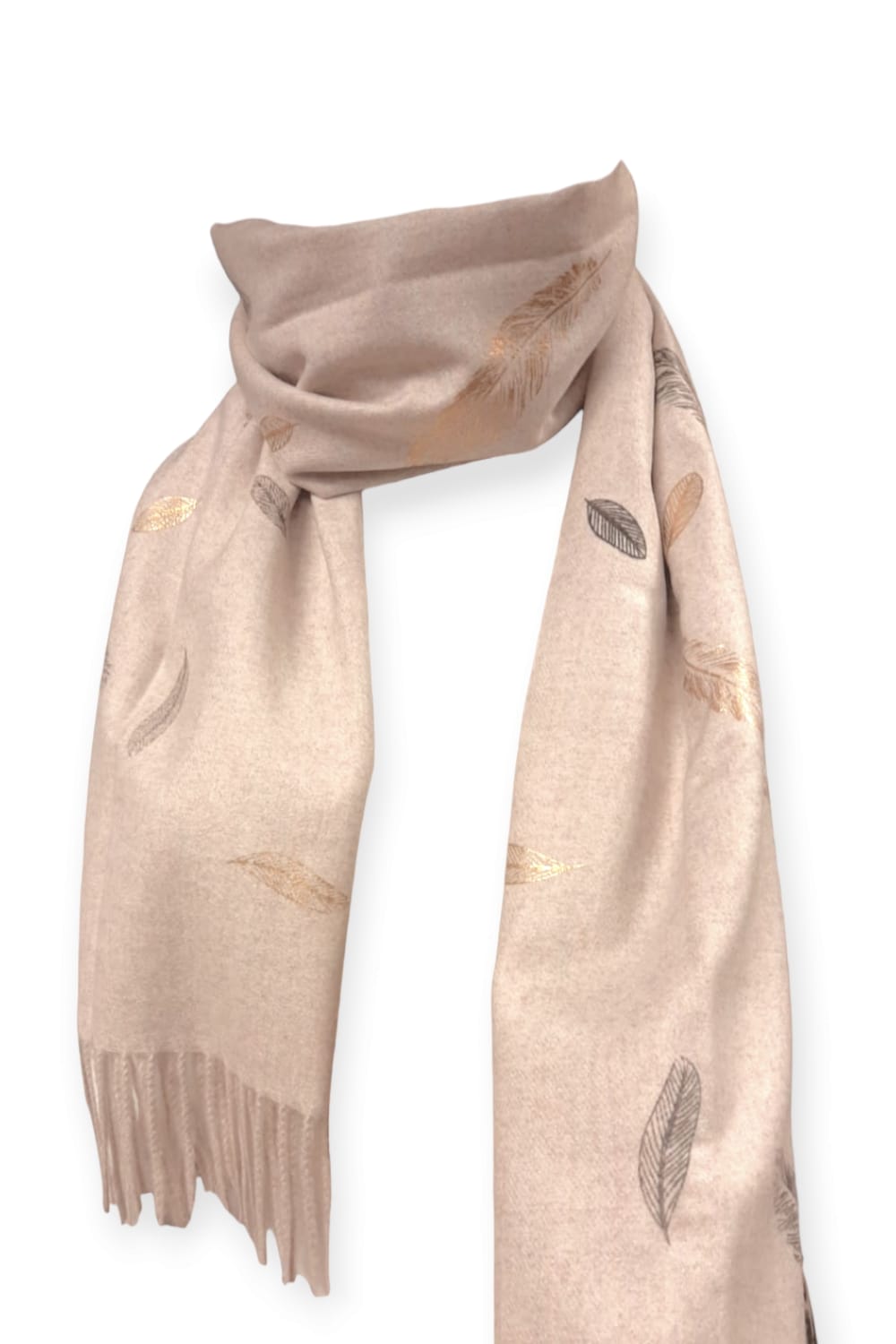 Vaaleameleerattu cashmere -huivi sulkakuviolla
