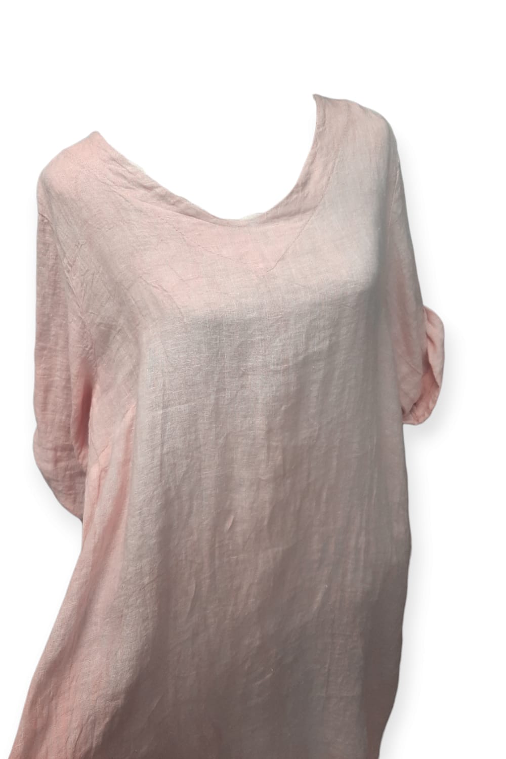 Vaaleanpunainen pellavatunika taskuilla