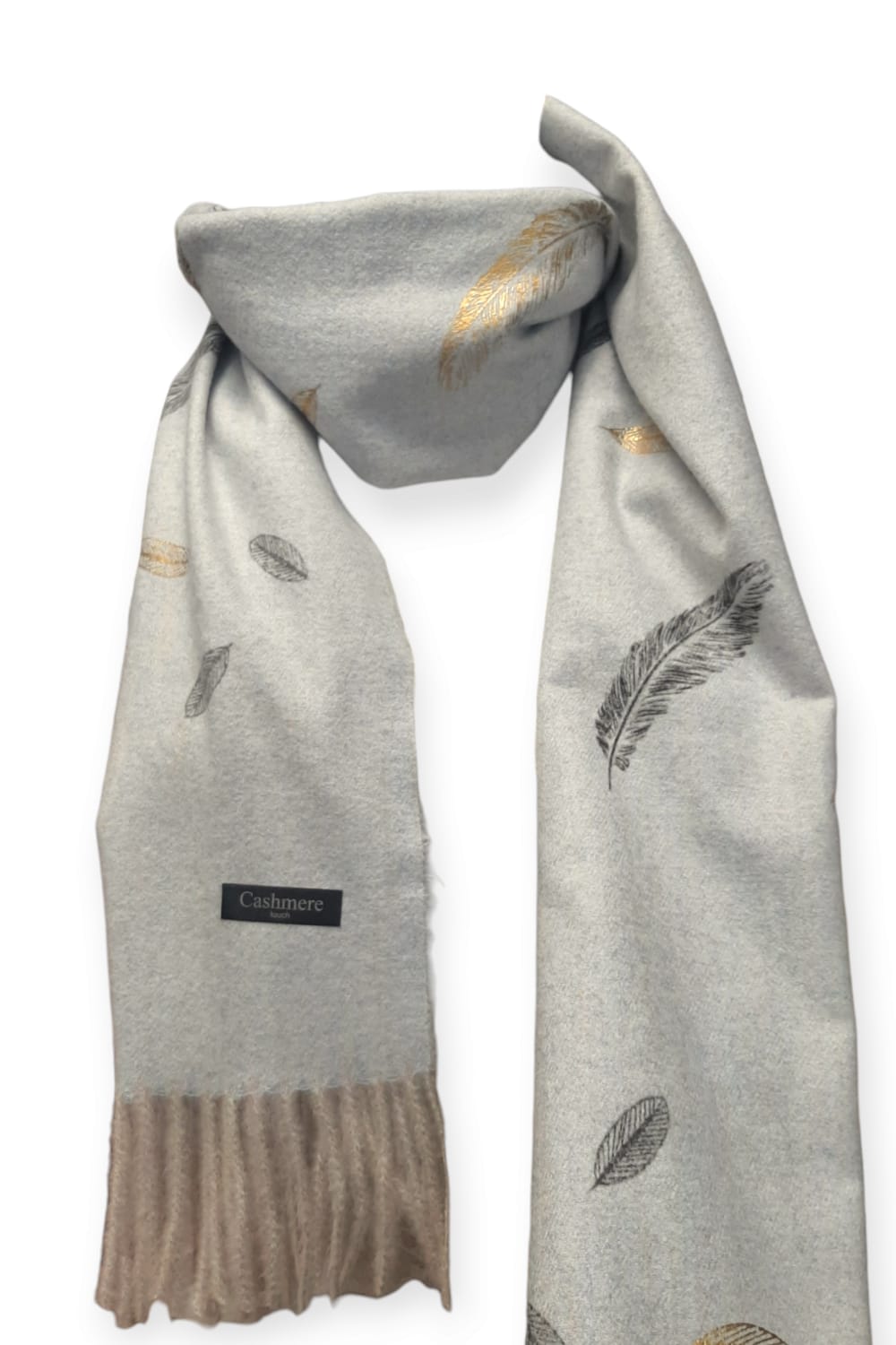 Vaaleansinimeleerattu cashmere -huivi sulkakuviolla