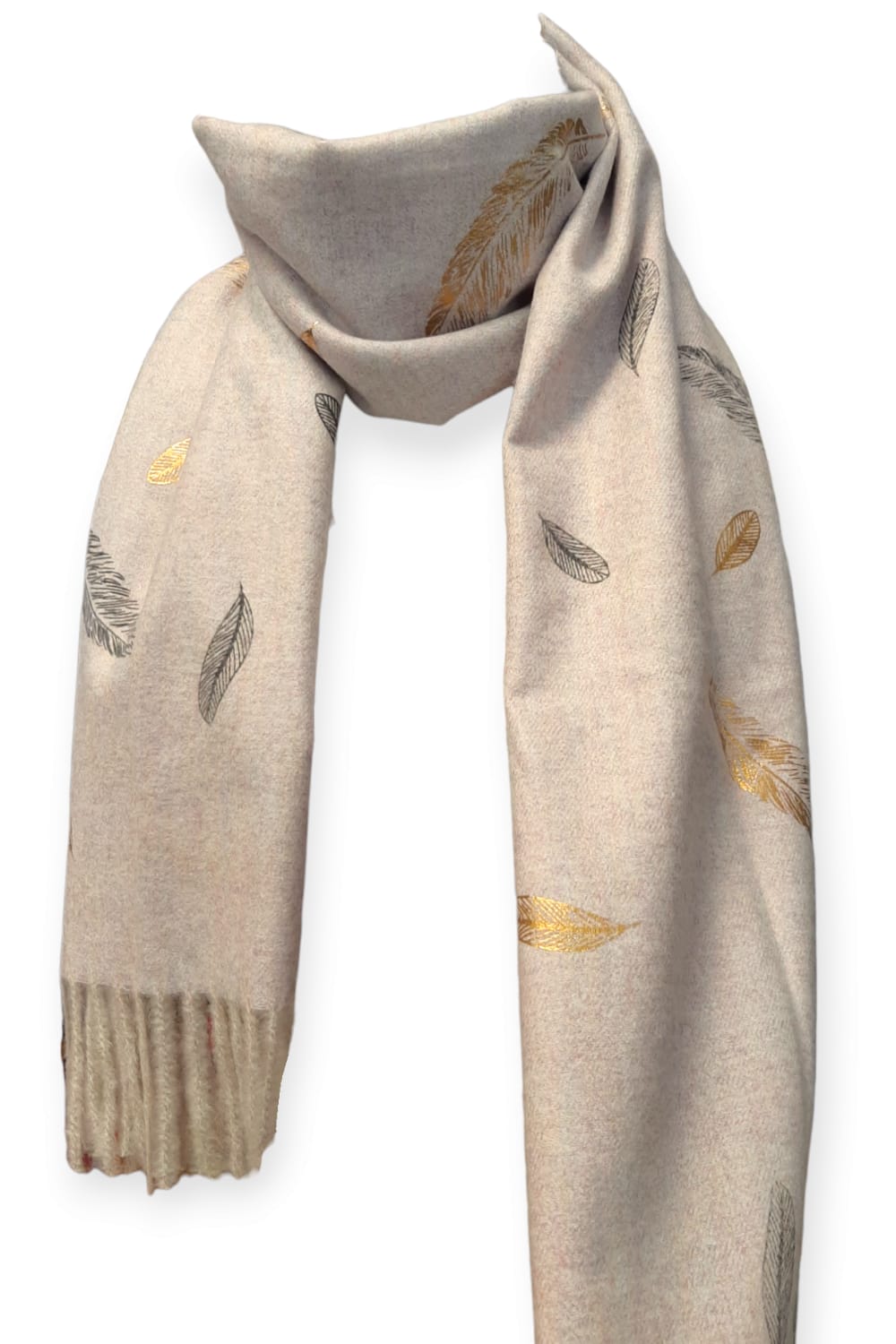 Vaaleanpunameleerattu cashmere -huivi sulkakuviolla