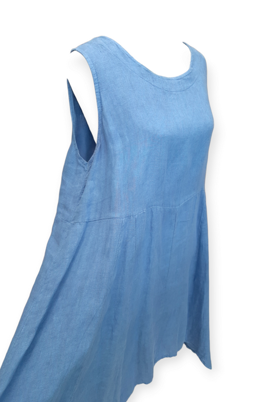 Farkunsininen hihaton pellavamekko