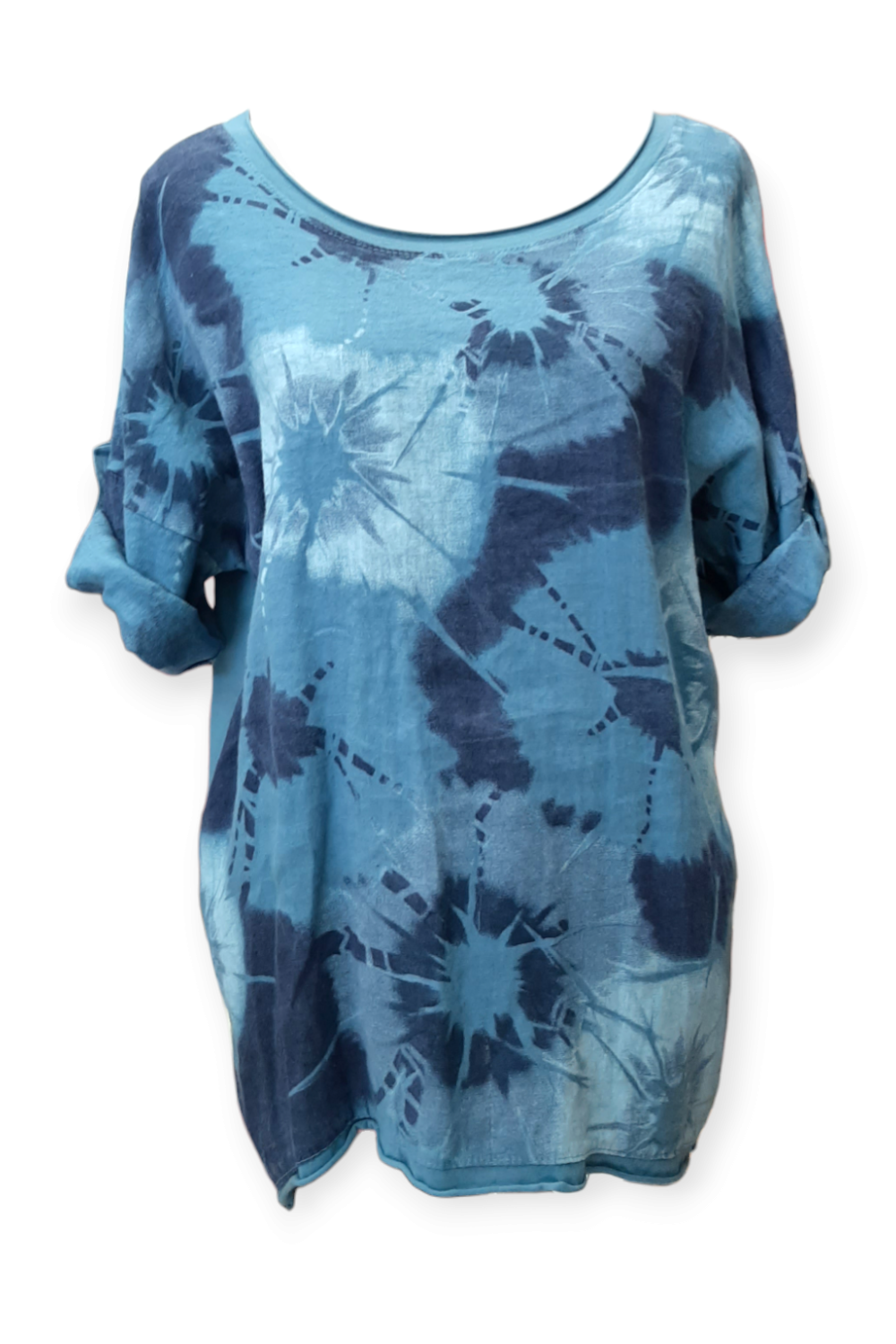 Sininen solmuvärjätty pellavapaita