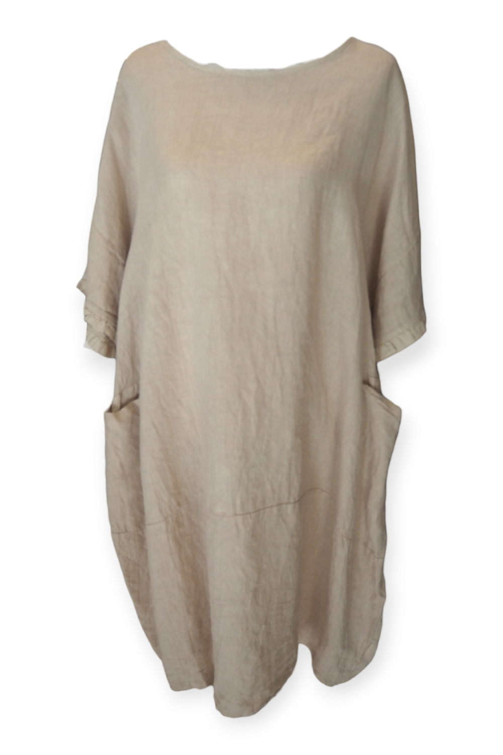 Beige pellavamekko etusaumalla