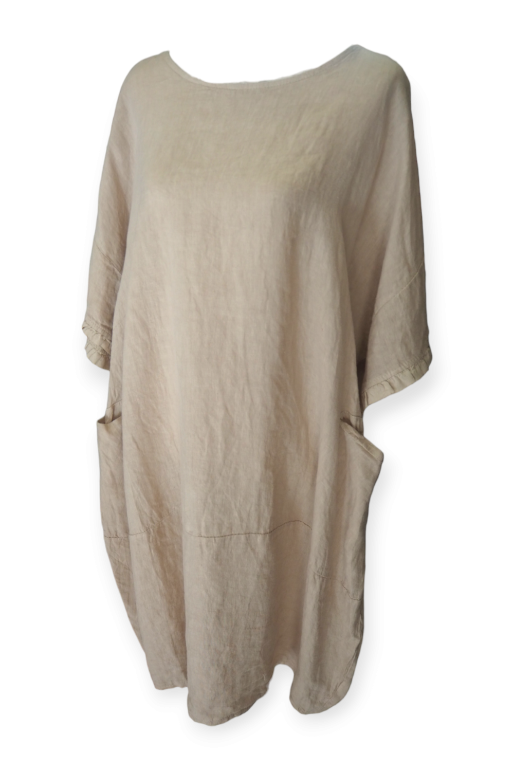 Beige pellavamekko etusaumalla