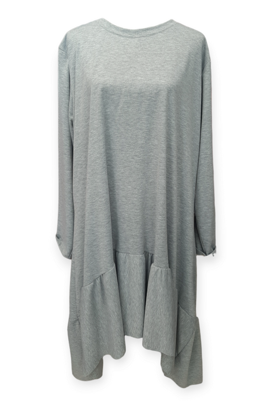 Rento collegemekko röyhelöhelmalla, harmaa