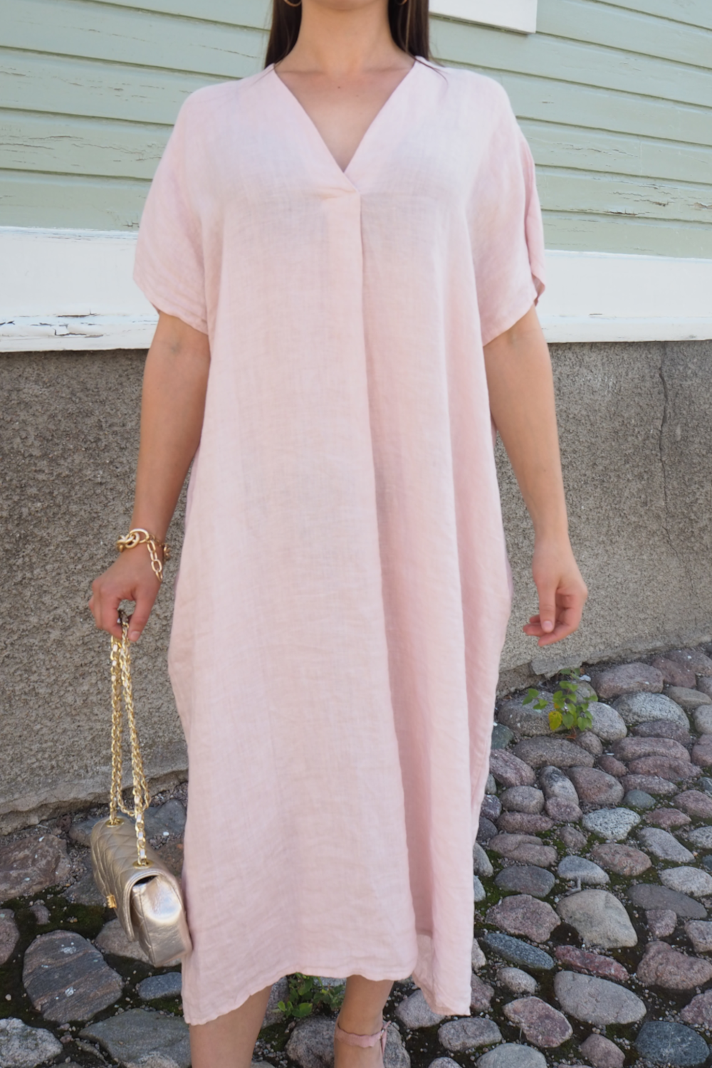 Pellava kaftaani, vaaleanpunainen