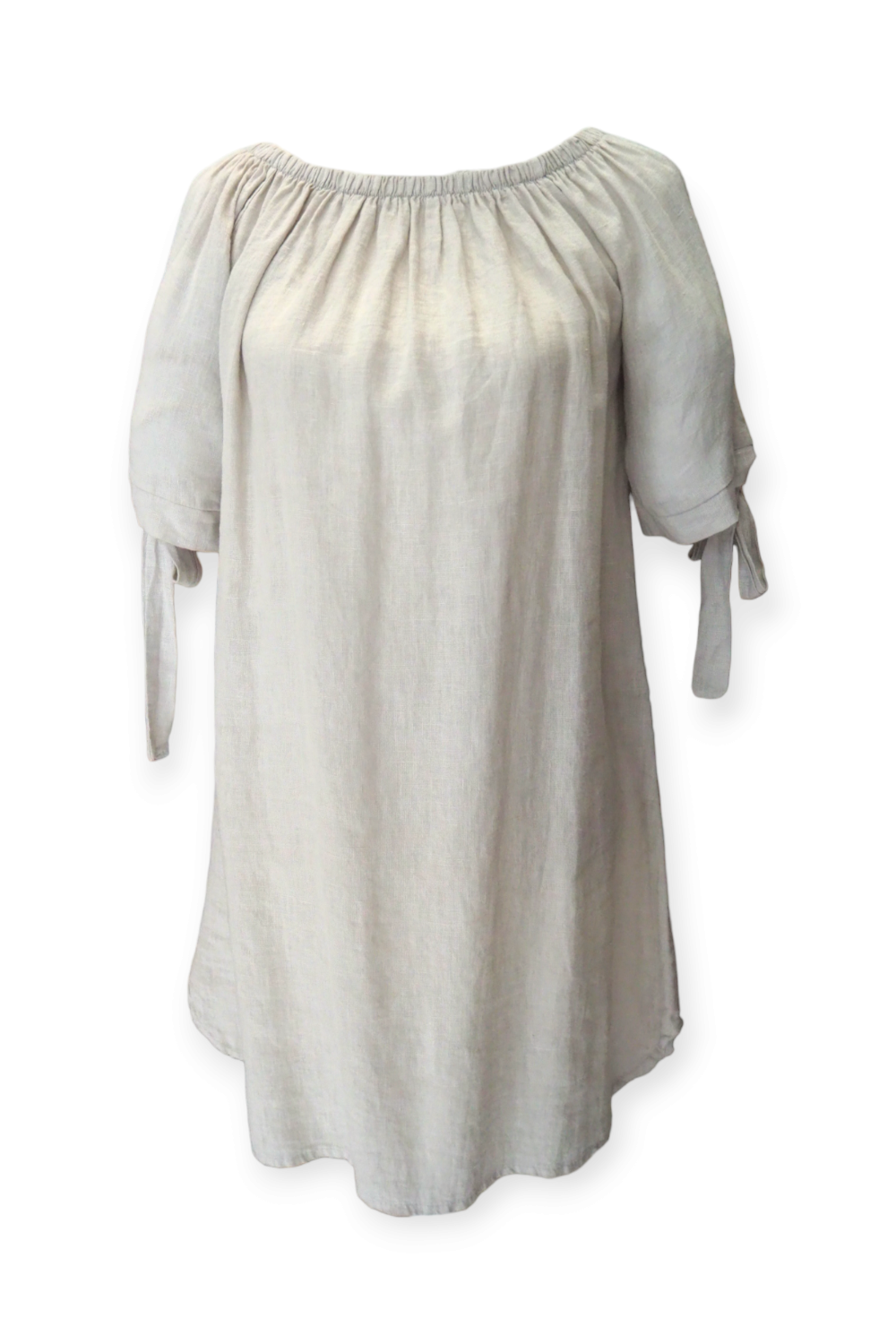 Beige pellavatunika ruseteilla