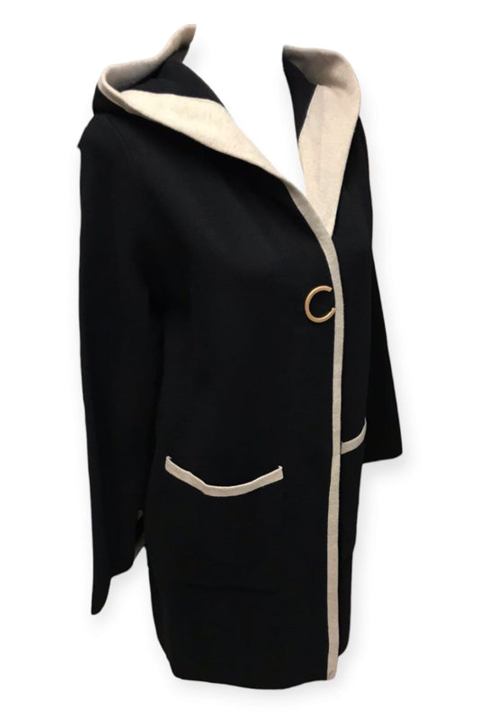 Neuletakki kontrasti nauhalla beige