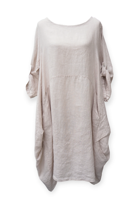 Pellavamekko muotosaumalla, beige