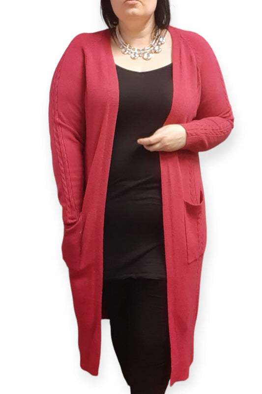 Pitkä Palmikkoneuletakki Pinkki