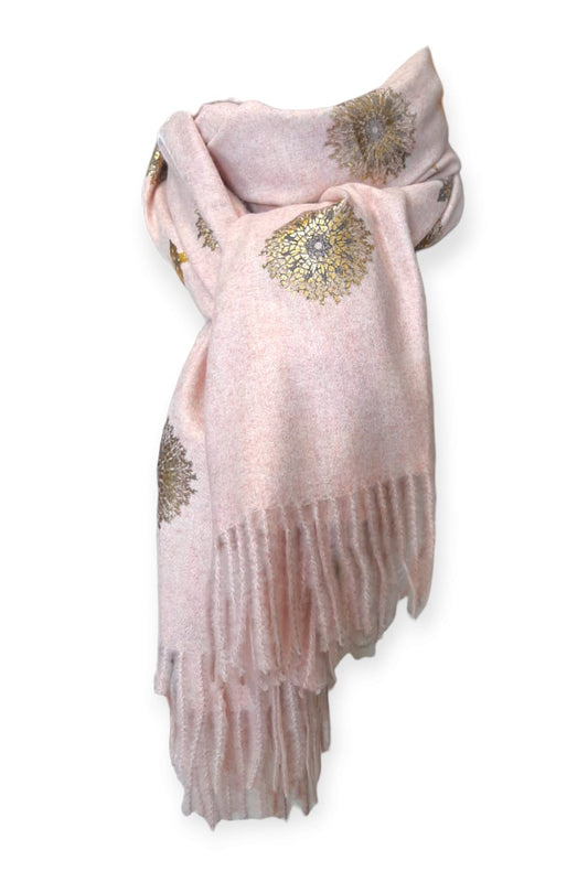 Pinkkimeleerattu cashmere -huivi hiutaleilla