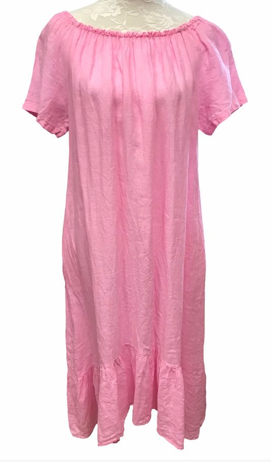 Vaaleanpunainen pitkä pellavamekko