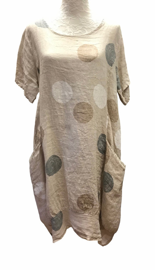 Pallokuvioinen pussimainen tunika beige