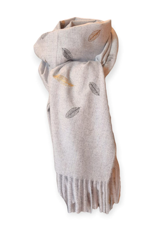 Vaaleanlila meleerattu cashmere -huivi sulkakuviolla