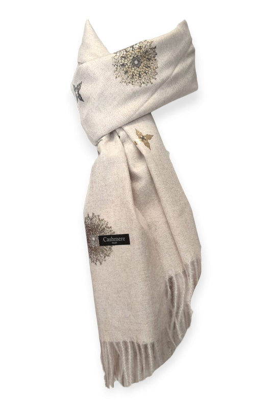 Vaaleameleerattu cashmere -huivi hiutaleilla