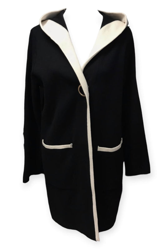 Neuletakki kontrasti nauhalla luonnonvalkoinen