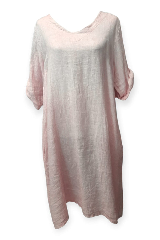 Vaaleanpunainen pellavatunika taskuilla