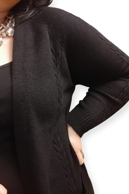 Pitkä Palmikkoneuletakki Musta