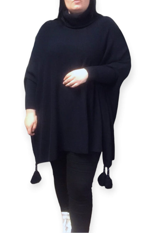 Poncho neule poolokauluksella tummansininen