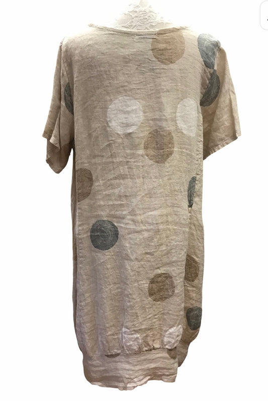 Pallokuvioinen pussimainen tunika beige