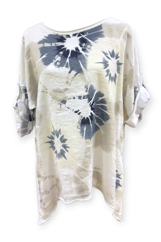 Valkoinen solmuvärjätty pellavapaita