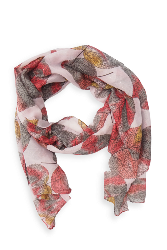 Viskoosihuivi lehtikuviolla, punainen