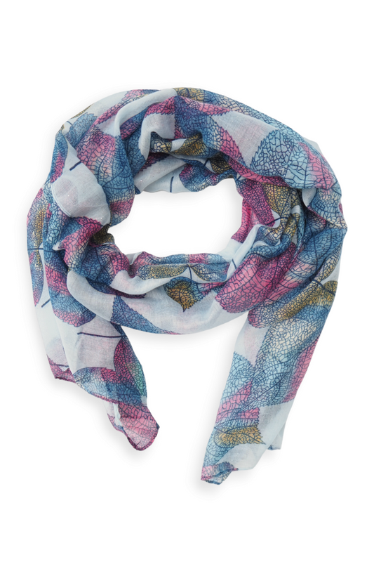 Viskoosihuivi lehtikuviolla, sininen