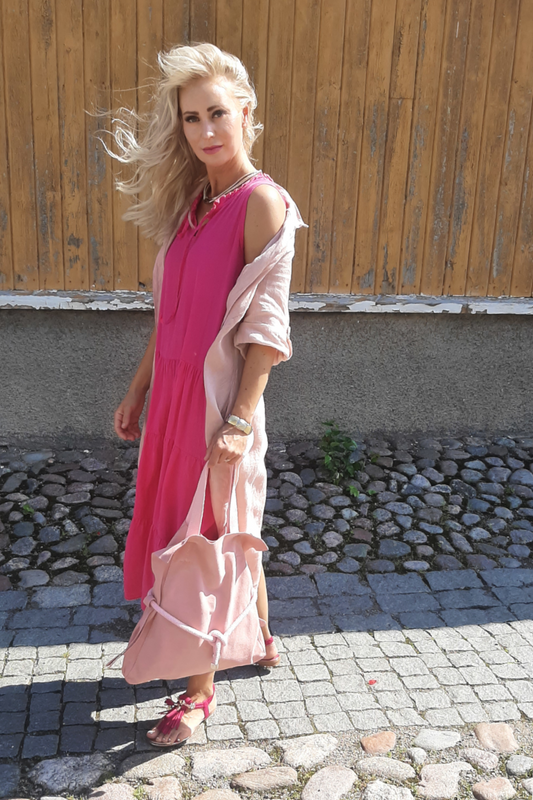 Vaaleanpunainen pitkä pellavapusero