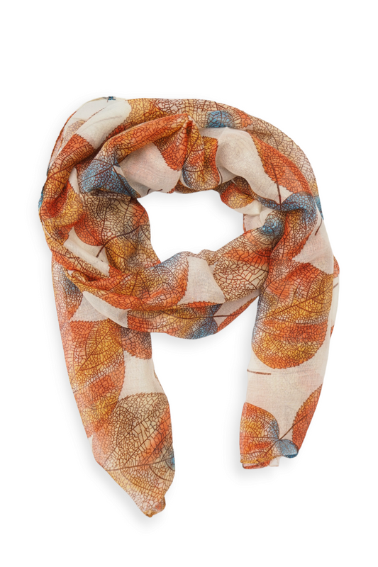 Viskoosihuivi lehtikuviolla, oranssi